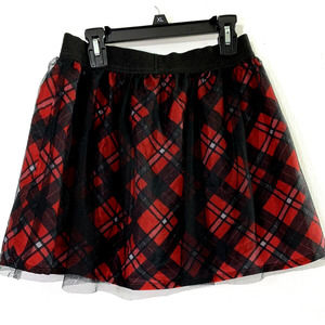 Disney Minnie Mouse Girls Skirt XL‎ 14-16 Plaid Tulle Skort Red Black